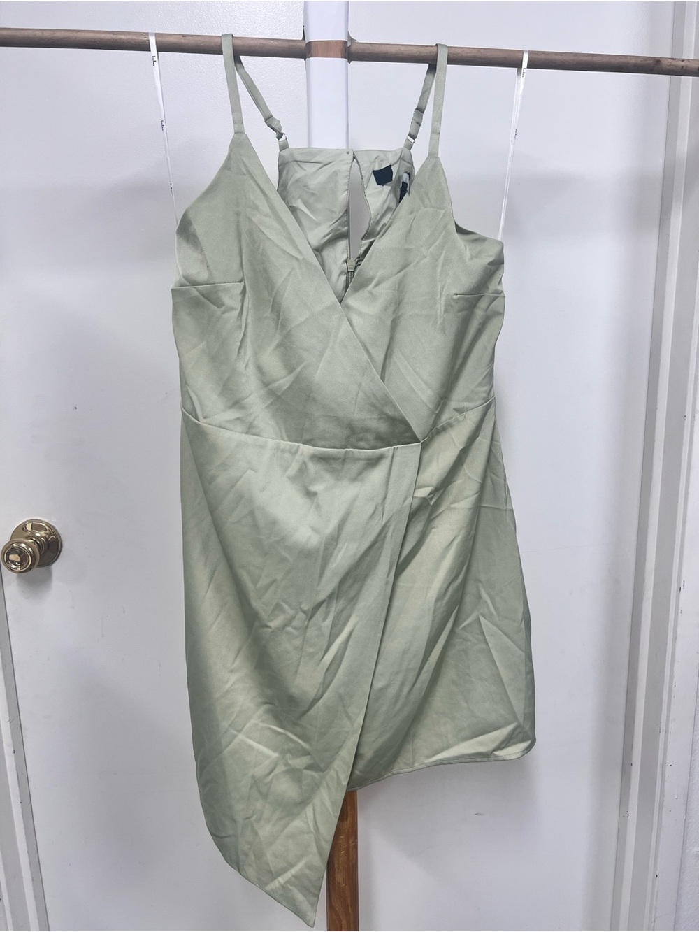 Lulu's Sage Asymmetrical Wrap Mini Dress